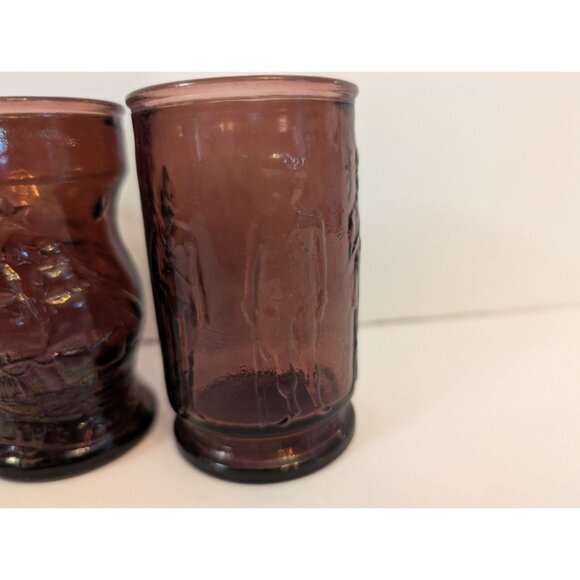 Set Of 3 Wheaton Vintage Amethyst Purple Glass Tumblers Embossed - Picture 4 of 6